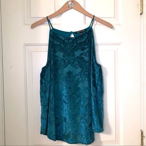 Cable + Gauge Teal Sleeveless Blouse
